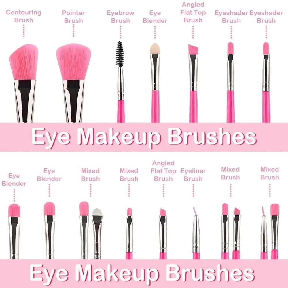 48Pieces Pink Professional Premium Synthetic Make up Brushes With Makeup Sponge